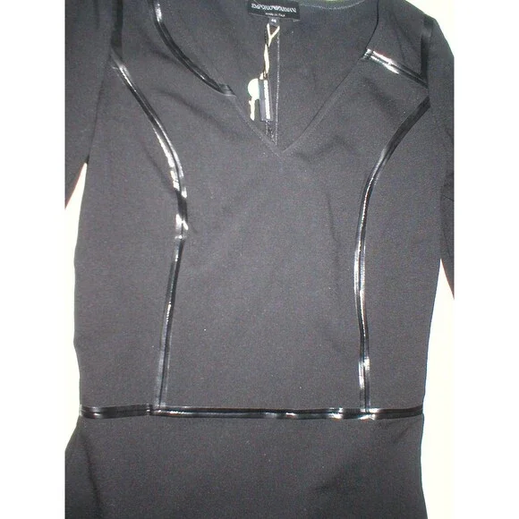 New Womens NWT $1200 Designer Emporio Armani Dress Black IT 40 4 Piping Sheath